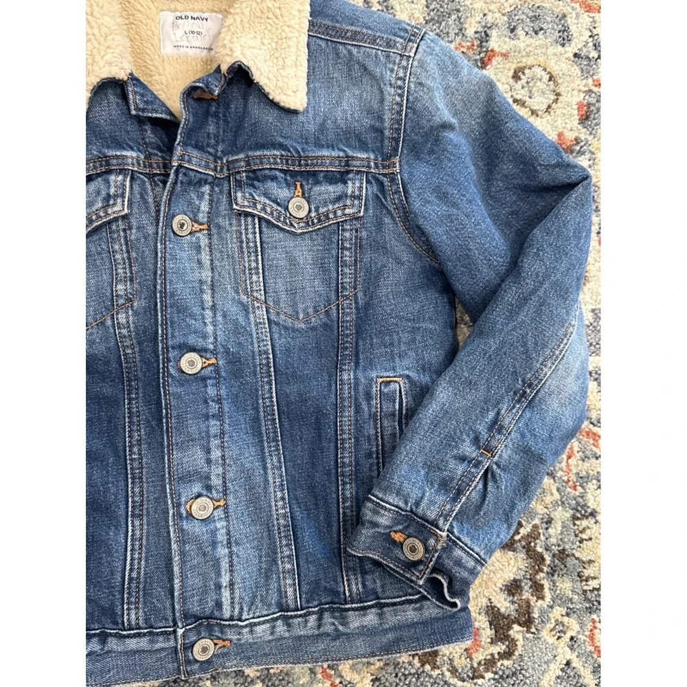 Old‎ Navy Denim Jacket Boys 10/12 Blue Sherpa Lined Trucker GUC